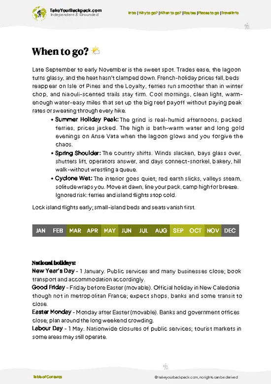 example page 3 from our offline Travel Guide for New Caledonia